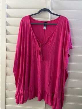 Swimsuits For All Hot Pink V-Neck Tassel Cover-Up